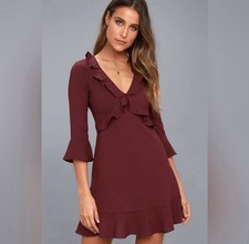 LULUS Somebody to Love Plum Purple Ruffled Flounce Sleeve Dress Size XL