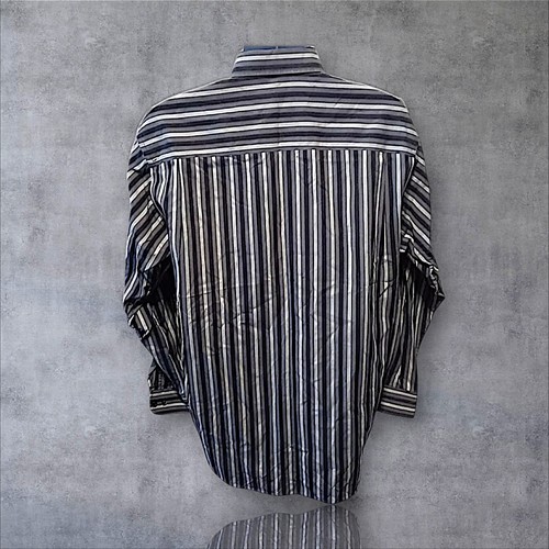 Forsyth Of Canada Sz L Button Down Dress Shirt, Black/White/Gray Striped. NS-25 - Picture 5 of 8