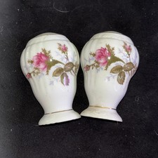 Vintage Royal Rose, White Ceramic salt and pepper shakers  made in Japan 