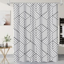 White and Black Striped Shower Curtain, Geometric Art 72" W x 72" L White black