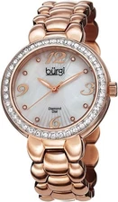 Burgi BUR084RG Swiss Quartz MOP Diamond Dial Crystal Bezel Rosetone Womens Watch