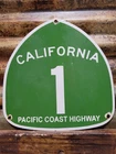 VINTAGE CALIFORNIA PORCELAIN SIGN RARE OLD PACIFIC COAST HIGHWAY PCH HOLLYWOOD