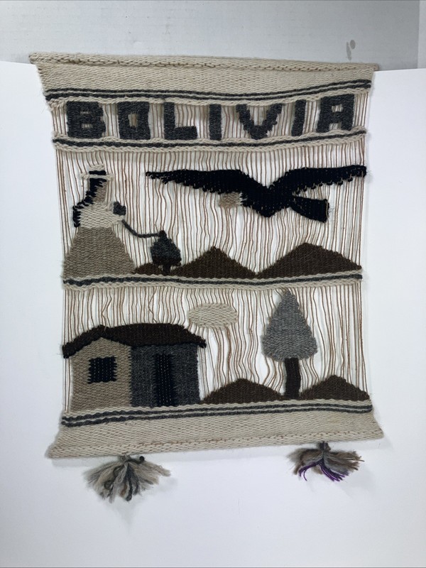 VTG Bolivia Woven Wool Wall Hanging Folk Art Condor Southwestern Style 13 x 10