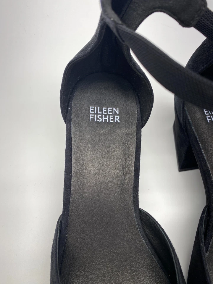 Eileen Fisher Mujer Veery Negro Gamuza Correa al Tobillo Tacón Bomba Talla 9.5 Foto 4 de 4