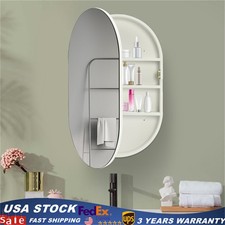 Oval Bathroom Mirror Medicine Cabinet Vanity Mirror Wall Mount Storage Organizer