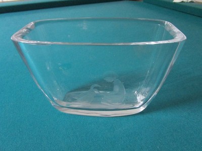 Orrefors Sweeden  Crystal Etch Girl Ducks Signed Vase Planter  5 X 7 X4''