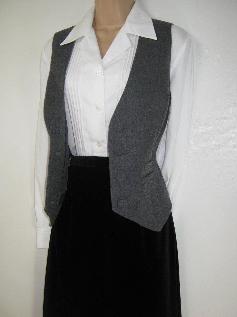 LAURA ASHLEY Vintage English Country Style Grey Wool Waistcoat, UK10/12 image 3