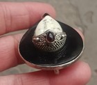 Vtg Sterling Silver Tear Shaped Balinese Goddess Pendant Brooch w Garnets 1 5/8" — photo 4