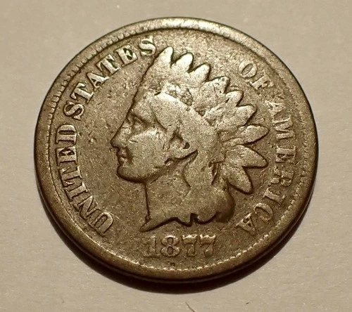 1877 Indian Head Penny, Small Cent Key Date Issue, Great Album Coin, VG/F