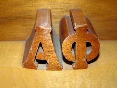 1940s Hand Made ALPHA PHI Sorority Wood BOOKENDS, Denison University, Granville