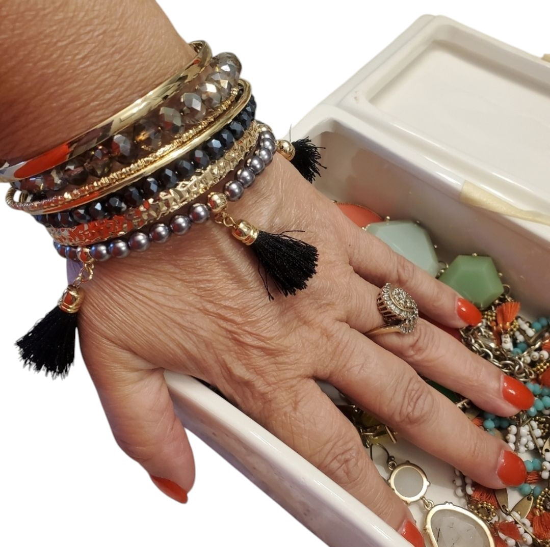 Beaded multiple layered bangle cuff bracelet gold… - image 7