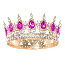Hot Pink Queen Crown for Women Crystal Tiara for Girl Rhinestone Wedding