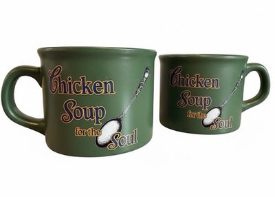 Set of 2 Vintage Chicken Soup for the Soul Oversized Mugs / Soup Bowls   Green