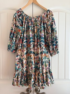 La DoubleJ Short Paloma Mini Dress Tree of Life Bianco Print Women s Sz S Floral