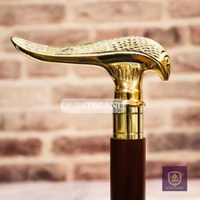 Walking Stick Fish Handle Brass Wooden Victorian Foldable Cane Collectible Men's