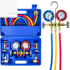 3 Way AC Manifold Gauge Set R134A R410A Refrigerant 5FT Hoses HVAC Diagnostic To
