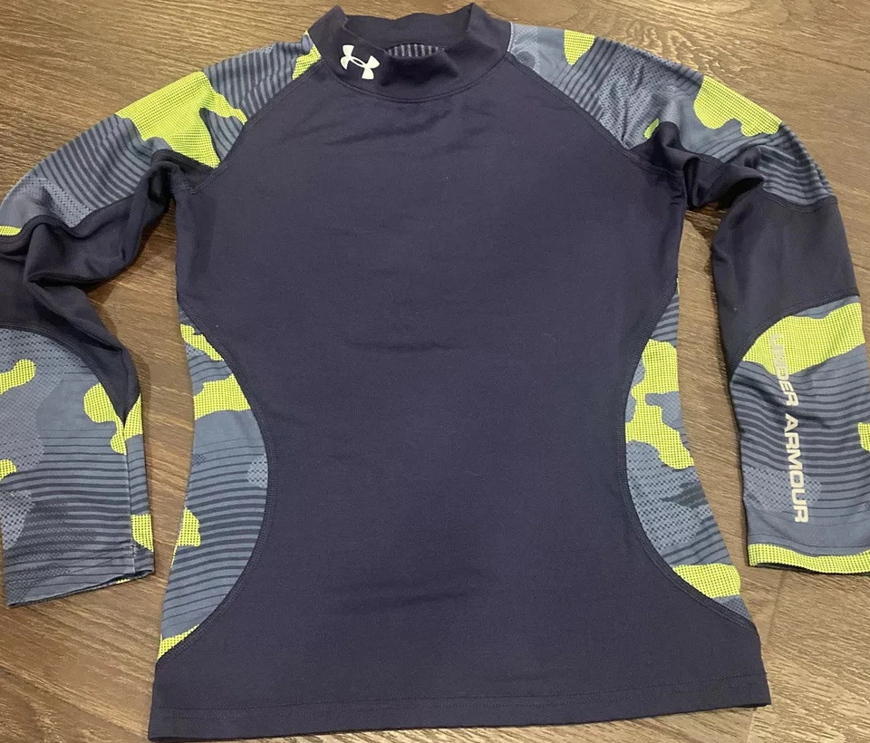 Under Armour YOUTH Med YM Infared Compression Mock Neck Shirt Navy Camo EUC - Image 2 of 4