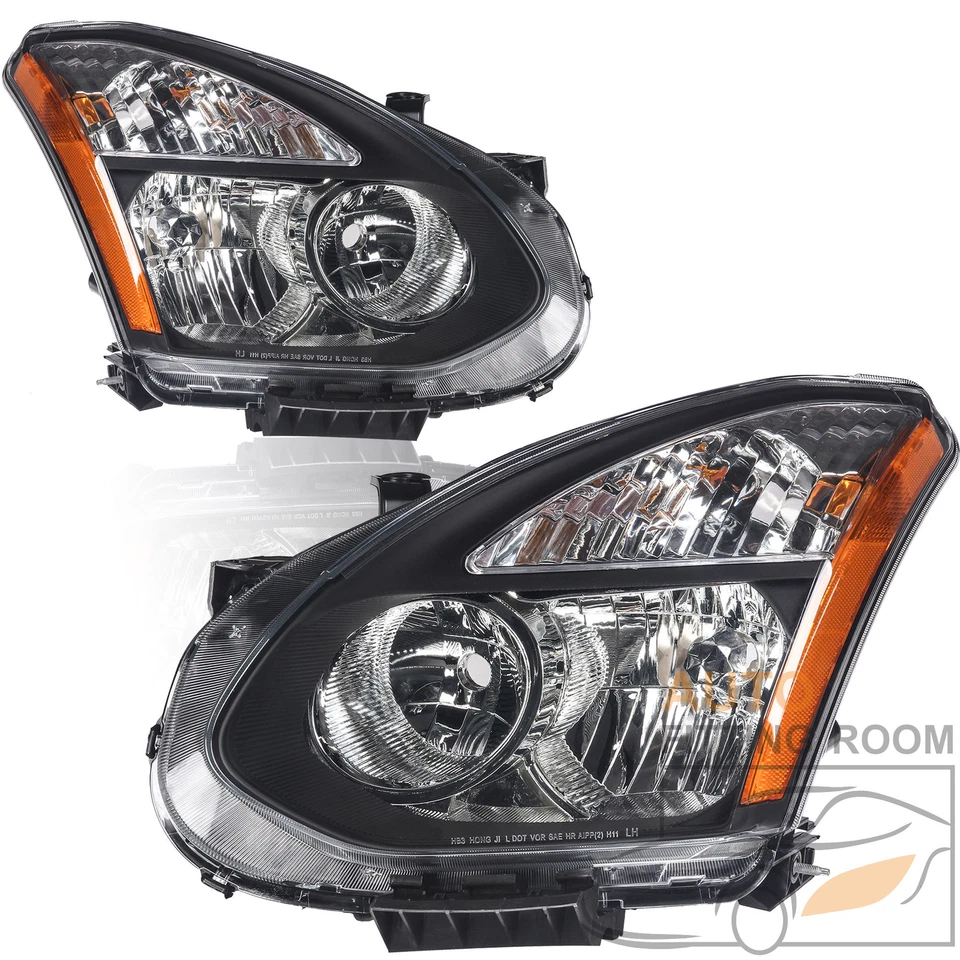 Headlights For 2008-2013 Nissan Rogue 2014-2015 Select Halogen Black Headlamps Foto 2 de 4