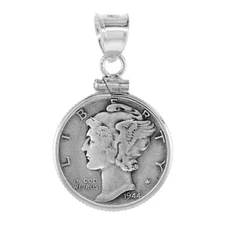 18 mm Sterling Silver Screw Top Edge 10 Cent Dime Coin Bezel Pendant, Box Chain