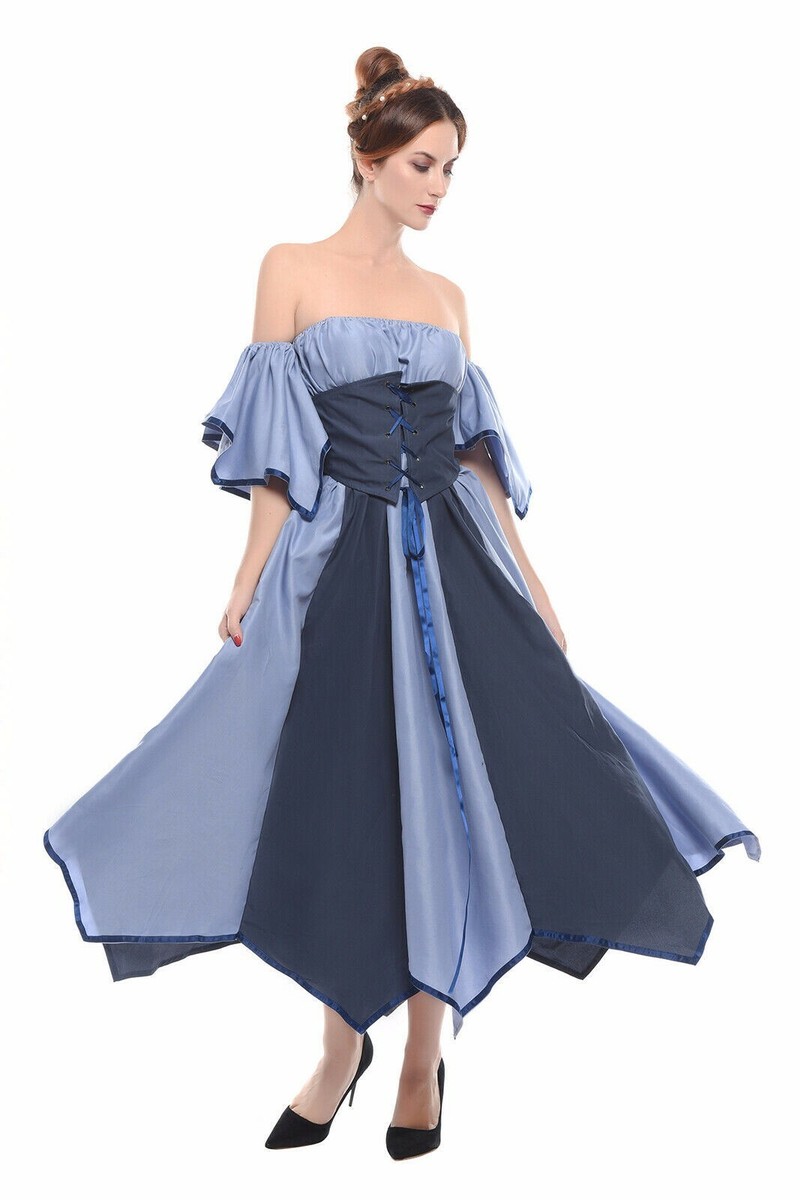 off the shoulder pirate dress Renaissance Medieval Off Shoulder Pirate Women Dress Costume USA size S/M  BLUE