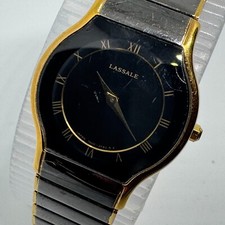 VTG Lassale Quartz Watch 1N00-0H19 Women Gold Black Very Thin Analog New Battery