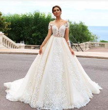Scoop A Line Lace Wedding Dresses Applique Long Sleeve Backless Bride Dress