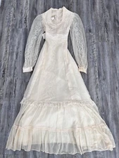 Vtg 70s GUNNE SAX Dress Jessica Mcclintock Ivory Lace Prairie Womens Hippy Sz 13