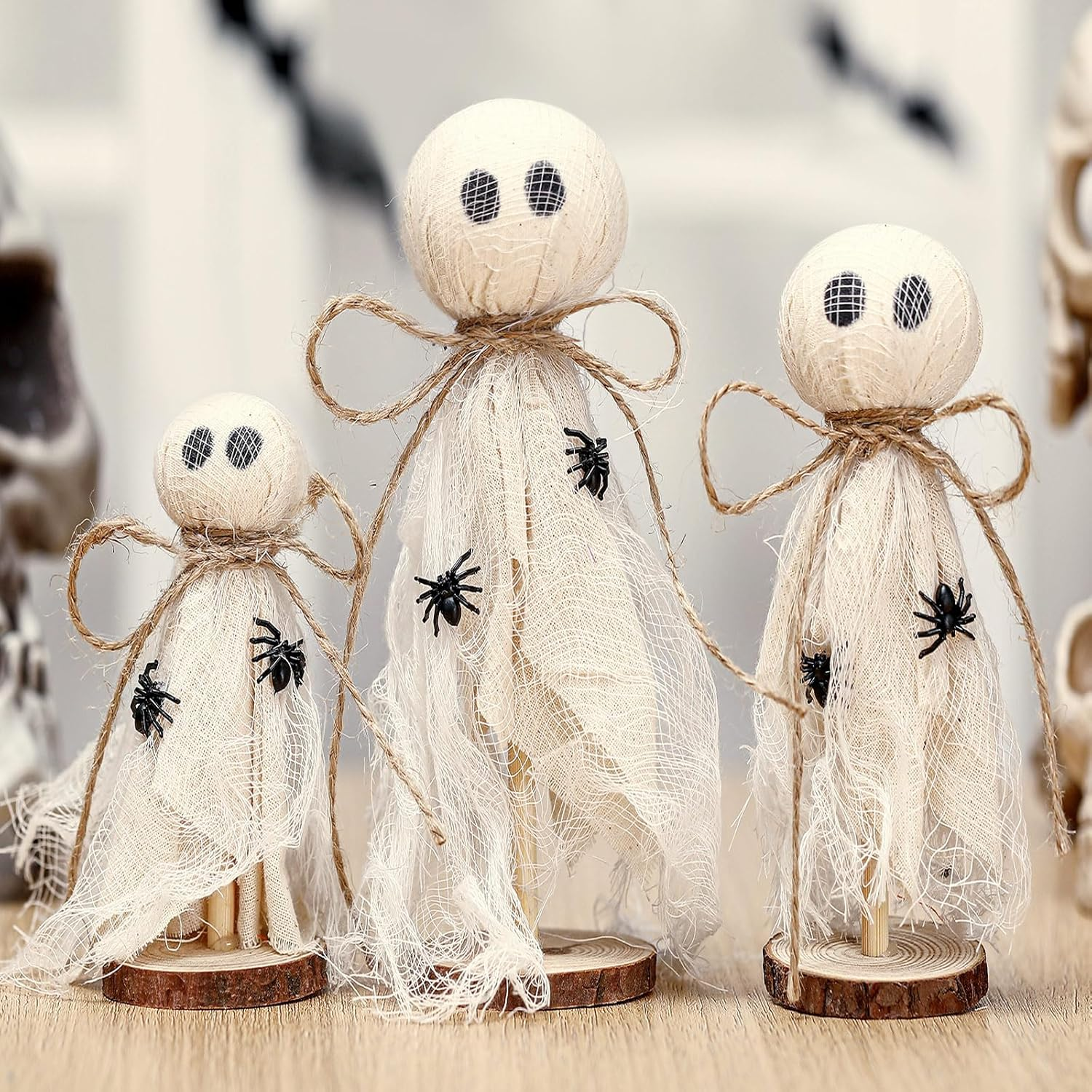 3 Pcs Halloween Decorations Indoor Primitive Halloween Ghost on Wooden Stand ...