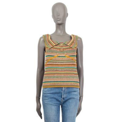 65343 auth CHANEL yellow & multi cotton 2017 CUBA OFF SHOULDER