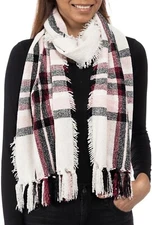 Style & Co Red and Black Stripe Solid Woven Chenille Soft Scarf