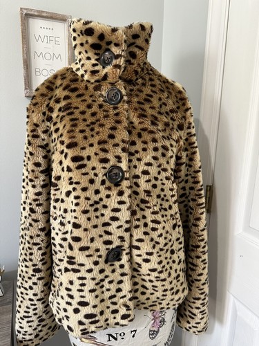 Giacca donna media vintage caffetteria pelliccia sintetica stampa animalier bottoni collo alto - Foto 2 di 19