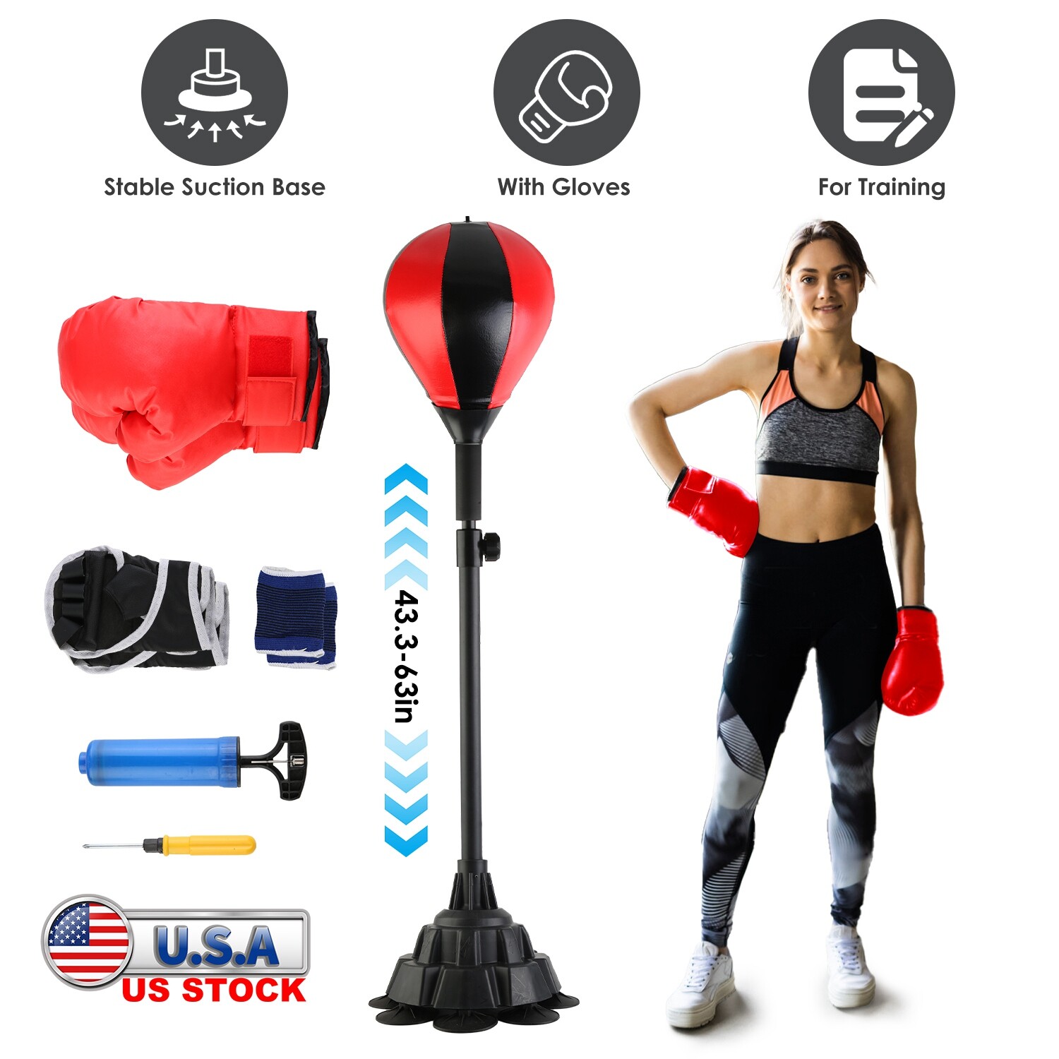 63 inch Height Adjustable Punching Bag with Stand Boxing Ball for Adults Kids
