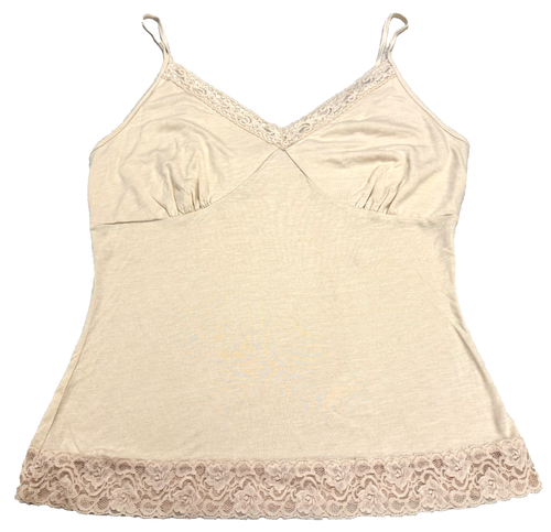 vintage 1990s / 90s - y2k 2000s Newport News babydoll beige camisole tank top L - Picture 4 of 10