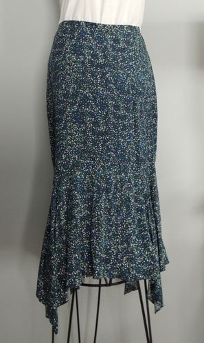 MAX STUDIO Midi Skirt NWT Size L Black Print Rayon Point Hem Back Elastic Waist