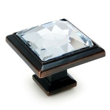 Cosmas 5883ORB-C Oil Rubbed Bronze Clear Glass Square Cabinet Knob