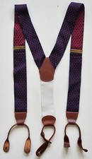 Dooney  Bourke Blue Dots Red Silk Leather Suspenders. Made In England.
