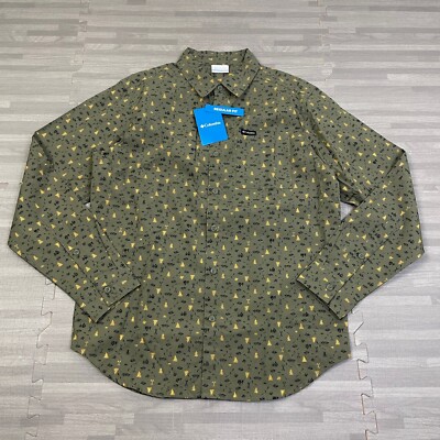 Columbia Rogers Peak AOP Printed Hiking Shirt Long Sleeve Mens Small Green $40