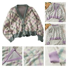 Cardigan Donna Vintage A Quadri Stampato | Giacca Maglione Top Casual