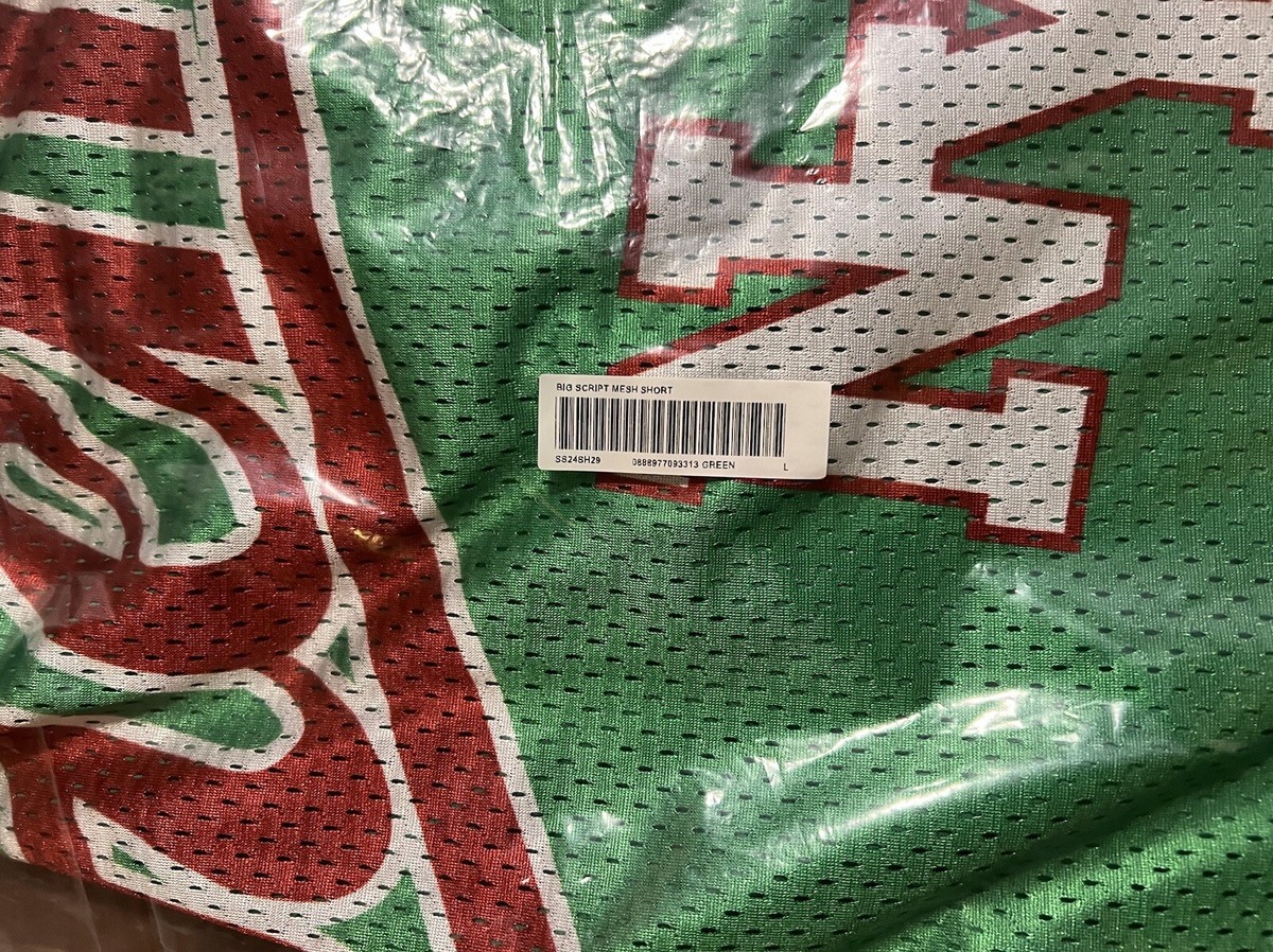 Supreme Big Script Mesh Short SS24 Green Poly Eyelet Gym Supreme Big Script Mesh Short SS24 Green Poly Eyelet Gym