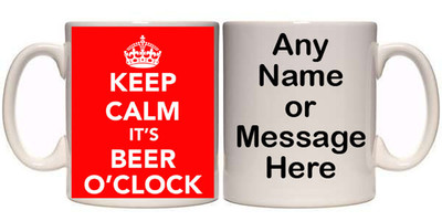 KEEP CALM IT'S BEER O'CLOCK PERSONALISIERTER KRUG & UNTERSETZER (D4) 11oz-15oz GESCHENK