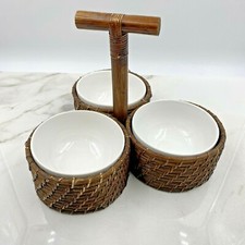 222 5th Wicker Dip Bowls Serving Set Woven Carrying Tray