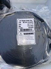 1 Roll - 3/4" x 75' Magic Cable Ties Black Hook and Loop VEL-075-75-BLACK, TT1