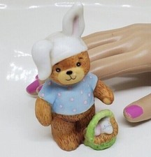  Enesco Easter Bunny Figurine 1980 Lucy and Me Bear Basket Eggs Vintage 4"