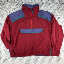 90s Vtg Columbia Neon Windbreaker Radial Sleeve 1/4 Zip Mens L Multicolor Red