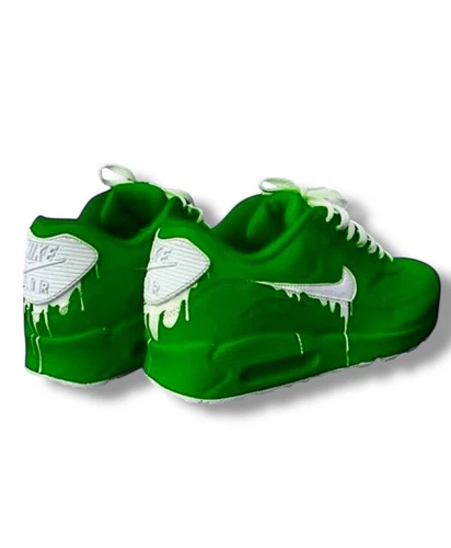 Custom Nike Air Max 90 - Green White Drip - Hand-Painted - Dripped Nike Shoes