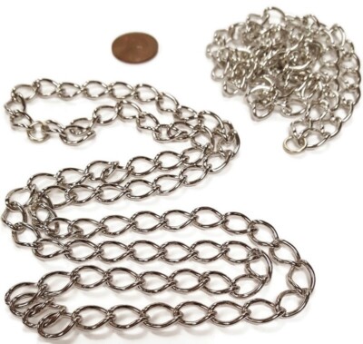 Vintage Silver Plate Steel 30'' Continuous 8mm Curb Chain Section / Necklace M130