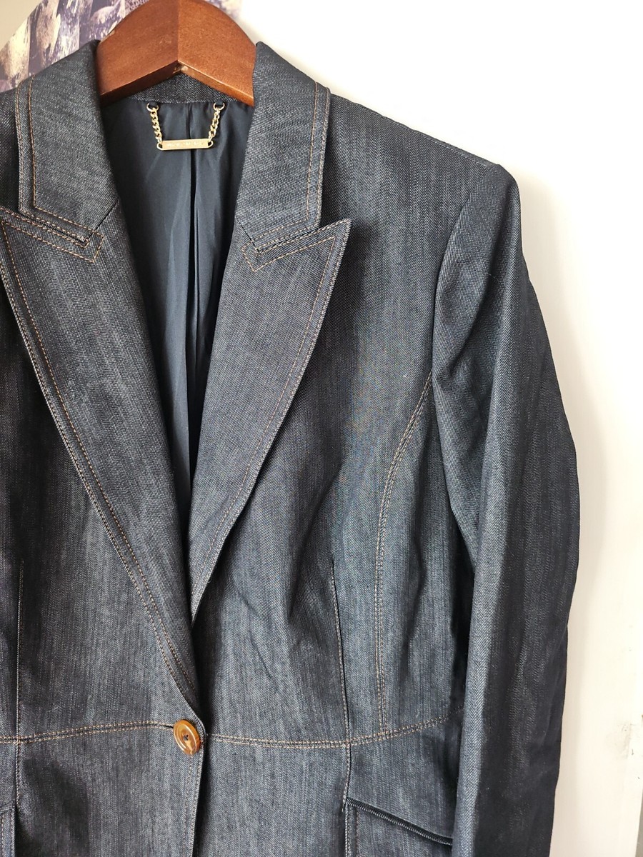 ジャケット・アウター denim docking tailored jacket archive Elie Tahari Womens Dark Wash Denim Blazer Single Button