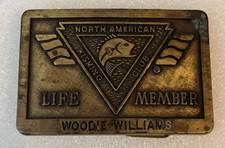 Vintage North American Fishing Club Belt Buckle Life Member Solid Brass NAFC