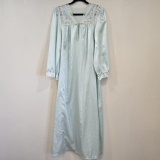 Vtg Victorian Satin Lace Embroidered Floral Nightgown Cottage Grandma Prairie M