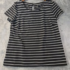 Roz & Ali Womens Striped Short Sleeve Top L Black White USA Made Stretchy Casual